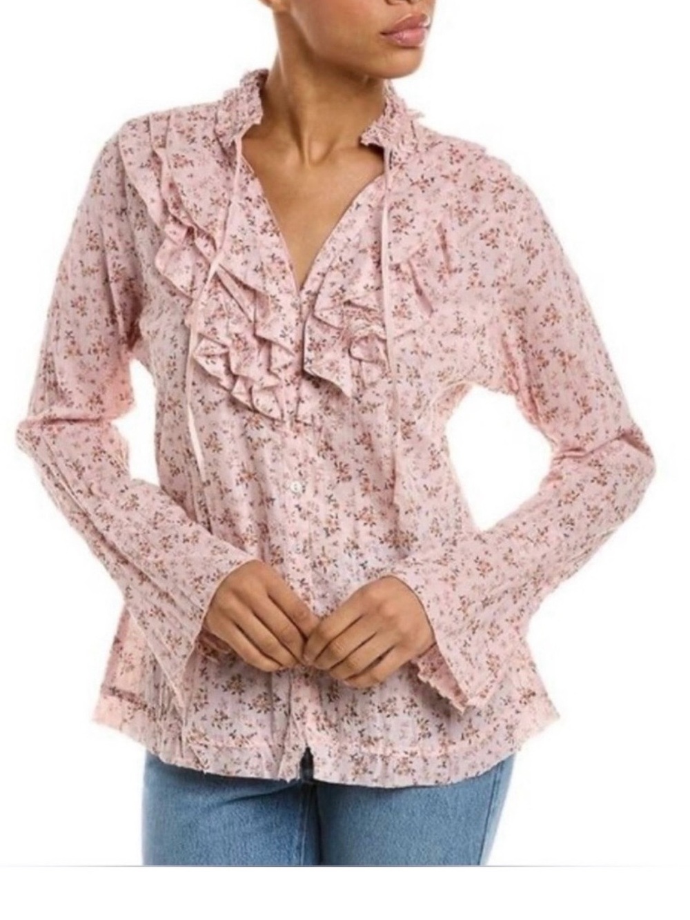 Cino Sz XL Ostuni Ditsy Pink Floral 100% Cotton Top Ruffles Cottagecore